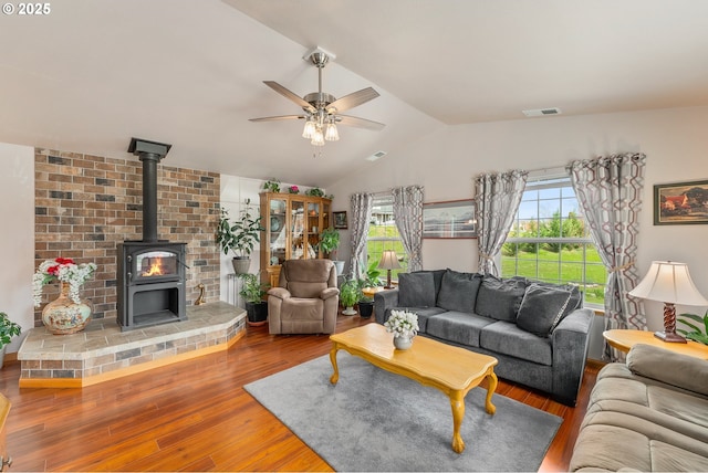 13130 Lookingglass Rd, Winston, OR 97496 - living room with a ceiling fan, plenty of natural light, lofted ceiling, and wood finished floors