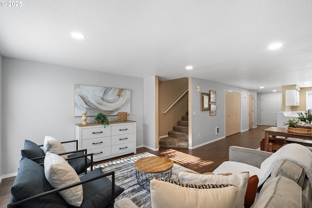 living room with dark wood-type flooring