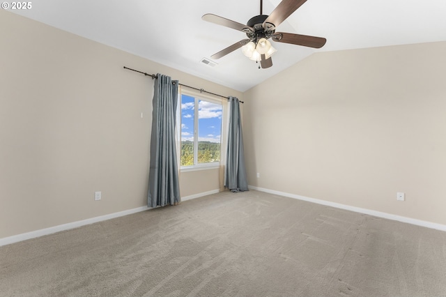 381 SE Regan Hill Loop, Estacada, OR 97023 - empty room featuring a ceiling fan, vaulted ceiling, and light colored carpet