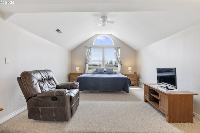 16205 SW Blackbird Dr, Beaverton, OR 97007 - bedroom featuring light colored carpet, lofted ceiling, baseboards, and ceiling fan