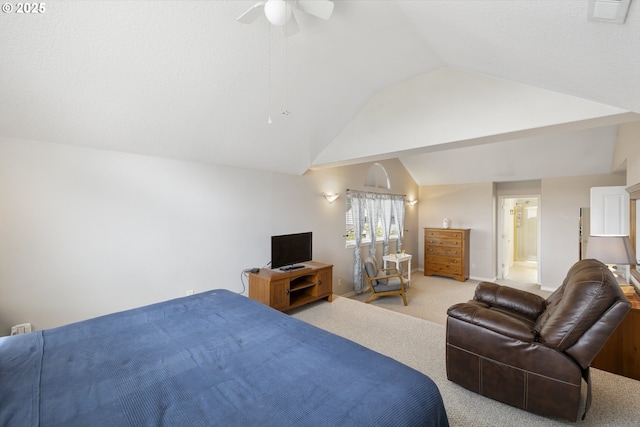 16205 SW Blackbird Dr, Beaverton, OR 97007 - bedroom with lofted ceiling, carpet flooring, a ceiling fan, ensuite bath, and baseboards