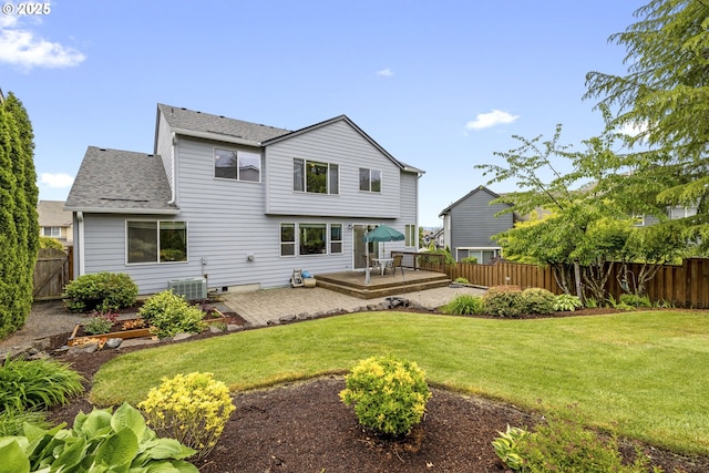 16205 SW Blackbird Dr, Beaverton, OR 97007 - back of property with roof with shingles, a wooden deck, and cooling unit