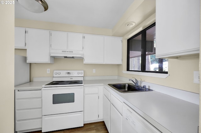 202 Trailside Loop, Eugene, OR 97405 - kitchen featuring white appliances, under cabinet range hood, white cabinetry, and light countertops
