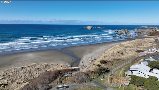 property view of water featuring a beach view