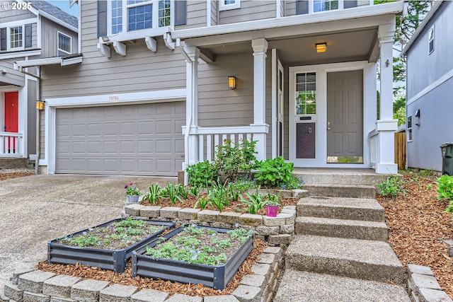 view of front facade with a vegetable garden, driveway, and a garage