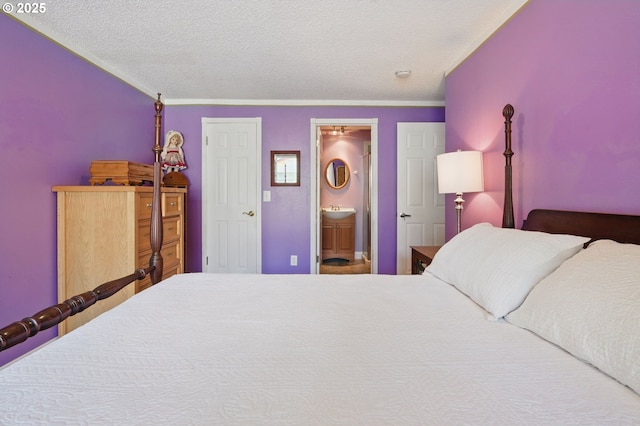 14996 SE Caruthers Ct, Portland, OR 97233 - bedroom with a textured ceiling, ensuite bath, and ornamental molding