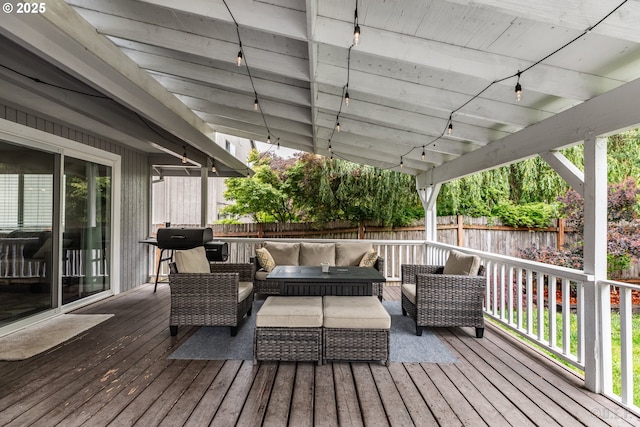 7364 SW 175th Ter, Beaverton, OR 97007 - deck with a fenced backyard, an outdoor living space, and grilling area