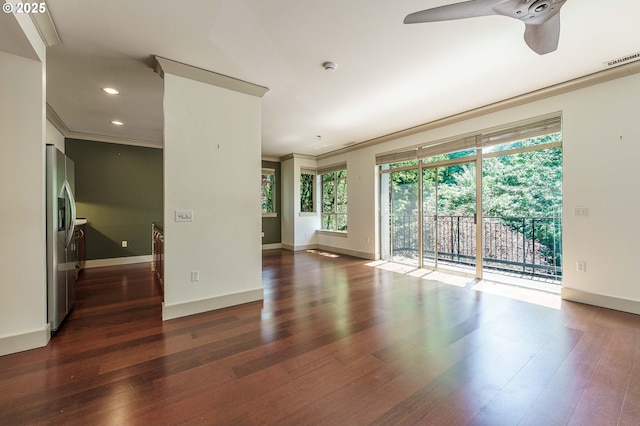 1951 NW Hoyt St, Portland, OR 97209 - empty room featuring wood finished floors, ornamental molding, baseboards, ceiling fan, and recessed lighting