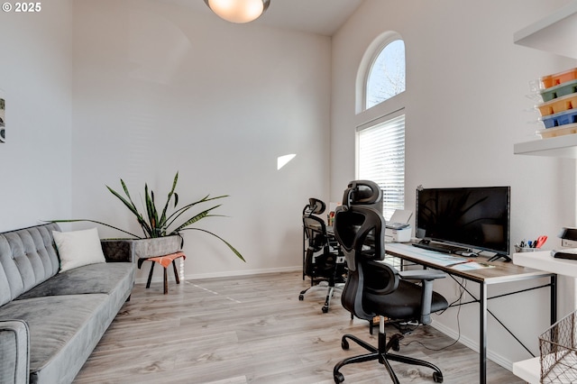 office area featuring light hardwood / wood-style floors