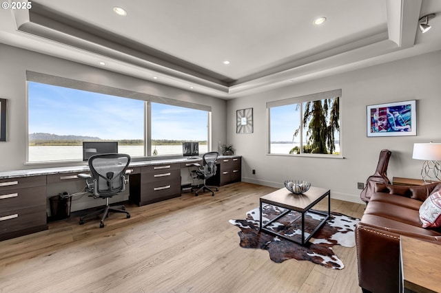 794 S A St, Washougal, WA 98671 - office featuring a raised ceiling, light wood-style flooring, and recessed lighting