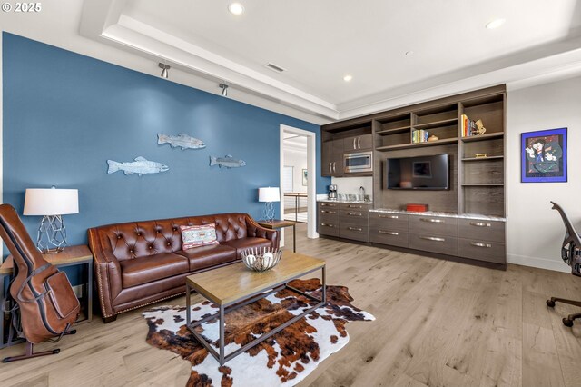 794 S A St, Washougal, WA 98671 - living area featuring a raised ceiling, light wood finished floors, and recessed lighting