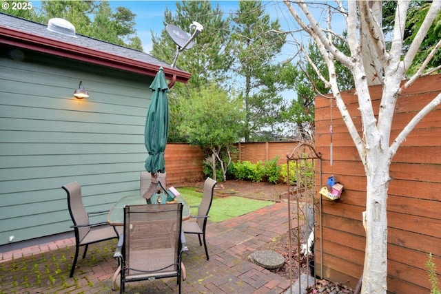 view of patio / terrace featuring outdoor dining space and a fenced backyard