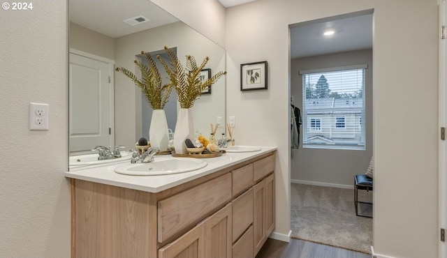 bathroom with vanity and hardwood / wood-style floors