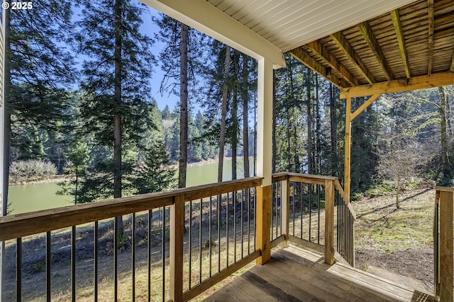 deck with a water view