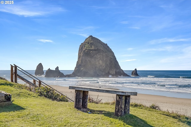 exterior space featuring a beach view