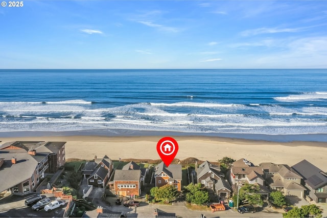 property view of water with a beach view