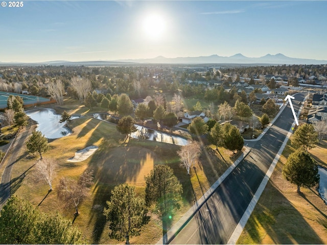 aerial view with a water and mountain view