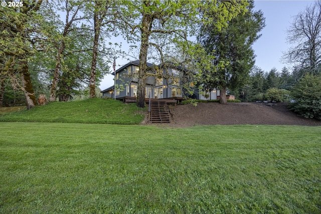 38201 Queens Rd, Marcola, OR 97454 - view of yard featuring a deck and stairs
