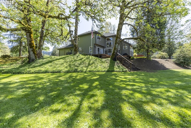 38201 Queens Rd, Marcola, OR 97454 - view of yard with a wooden deck and stairway