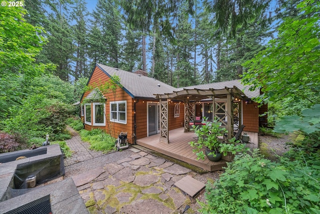 22060 S Forest Park Rd, Beavercreek, OR 97004 - back of house with a wooden deck, a patio area, a pergola, and roof with shingles