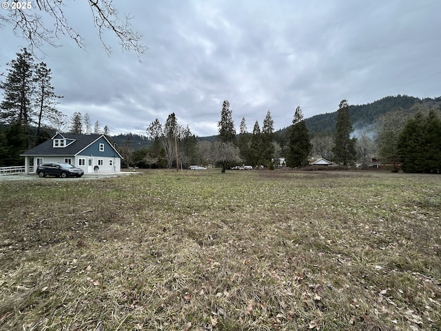 view of yard with a rural view and a mountain view