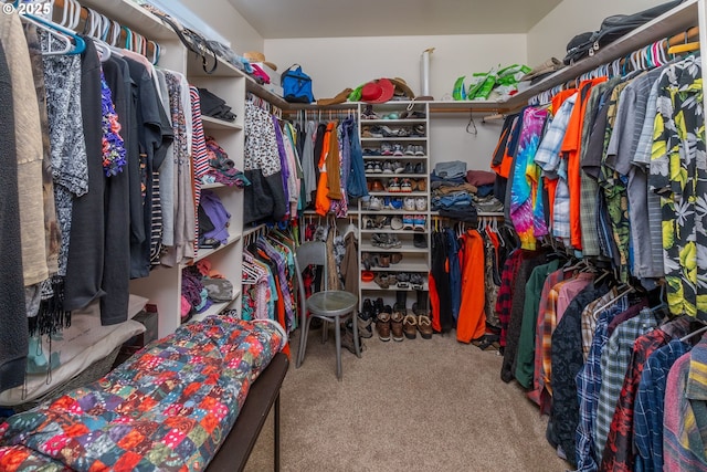 walk in closet with carpet