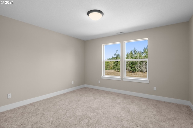 carpeted spare room with baseboards and visible vents