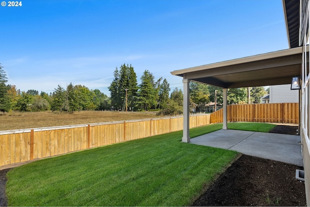 view of yard with a fenced backyard and a patio area