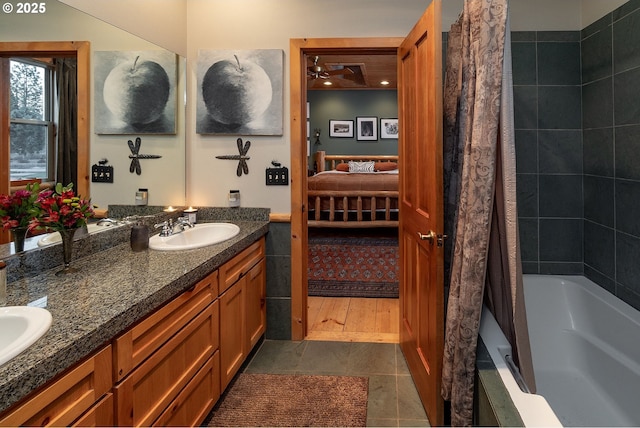 16830 Delicious St, Bend, OR 97703 - bathroom featuring connected bathroom, double vanity, and shower / bath combination with curtain