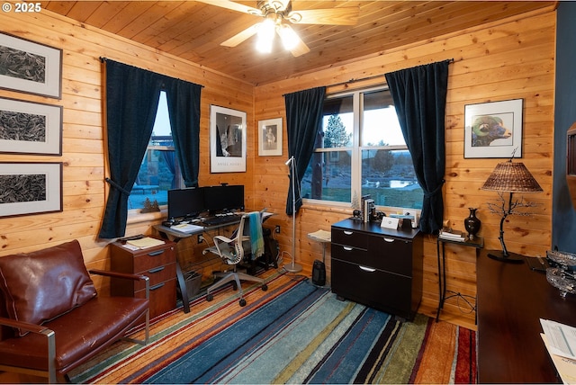 16830 Delicious St, Bend, OR 97703 - office with wood walls, ceiling fan, and wood ceiling
