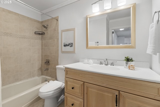 3038 SW Florida Ct Unit B, Portland, OR 97219 - bathroom featuring ornamental molding, toilet, vanity, and bathtub / shower combination