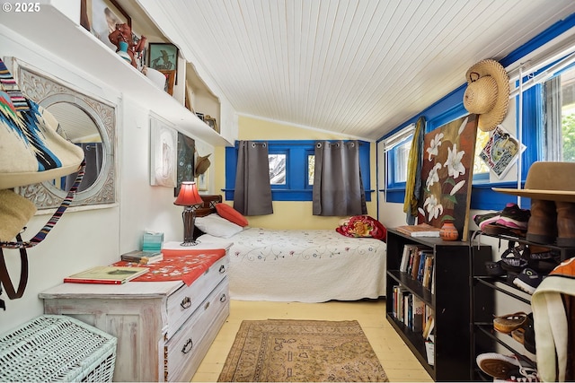 317 E 14th St, The Dalles, OR 97058 - bedroom featuring vaulted ceiling, wood finished floors, and wood ceiling