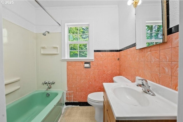 161 1st St, Dillard, OR 97432 - full bathroom featuring shower / bathtub combination, vanity, toilet, ornamental molding, and tile patterned floors