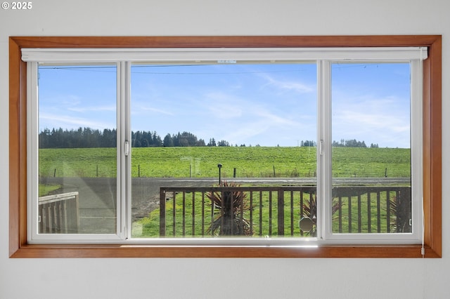 interior space featuring a rural view