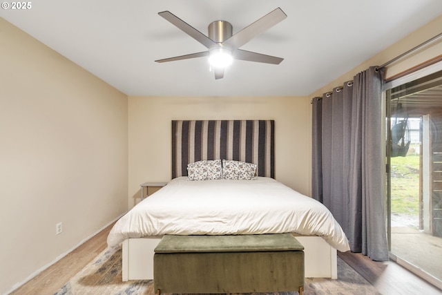 bedroom featuring ceiling fan and wood finished floors