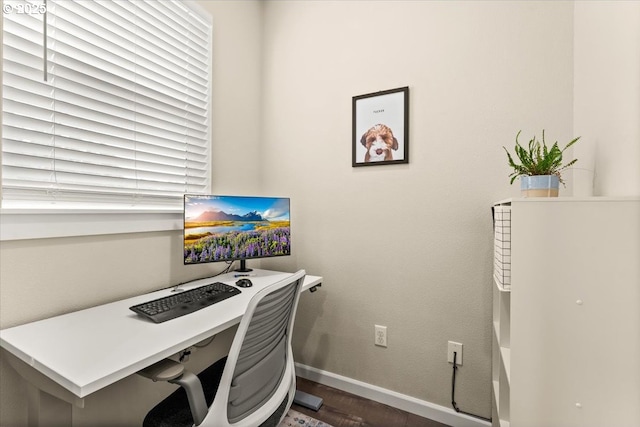 office with baseboards and wood finished floors