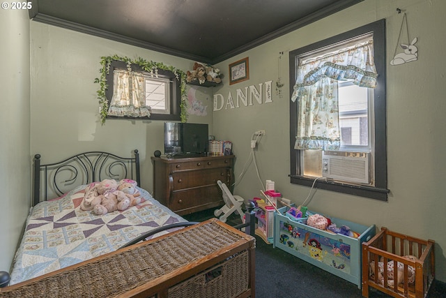 1646 E Gibbs Ave, Cottage Grove, OR 97424 - carpeted bedroom featuring crown molding, multiple windows, and cooling unit