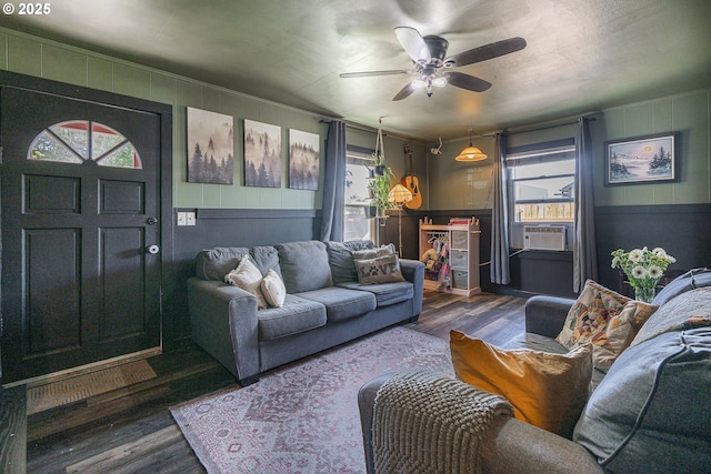 1646 E Gibbs Ave, Cottage Grove, OR 97424 - living area with cooling unit, ceiling fan, a wealth of natural light, and wood finished floors