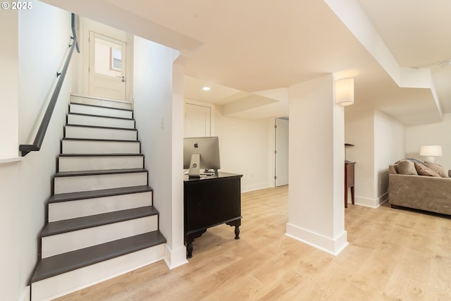 4052 NE 22nd Ave, Portland, OR 97212 - stairs featuring wood finished floors and recessed lighting