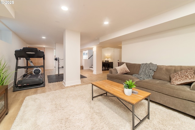 4052 NE 22nd Ave, Portland, OR 97212 - living area with light wood-type flooring, recessed lighting, and stairs