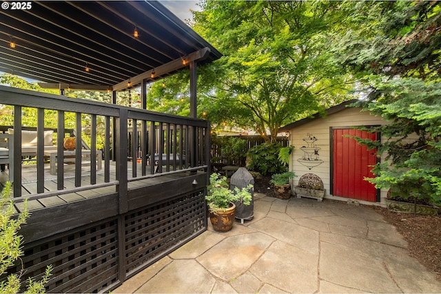 4052 NE 22nd Ave, Portland, OR 97212 - view of patio / terrace featuring a shed and a deck