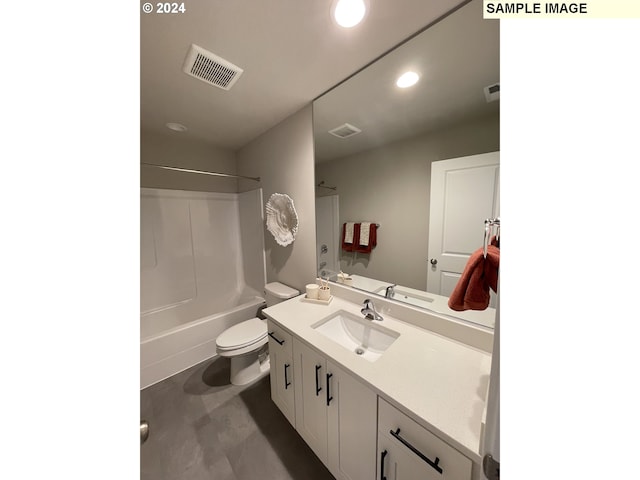 bathroom with recessed lighting, visible vents, vanity, and toilet