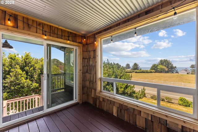 15263 Oceanview Dr, Brookings, OR 97415 - unfurnished sunroom featuring wooden walls and wood-type flooring