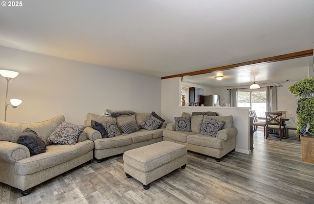 living room with hardwood / wood-style flooring