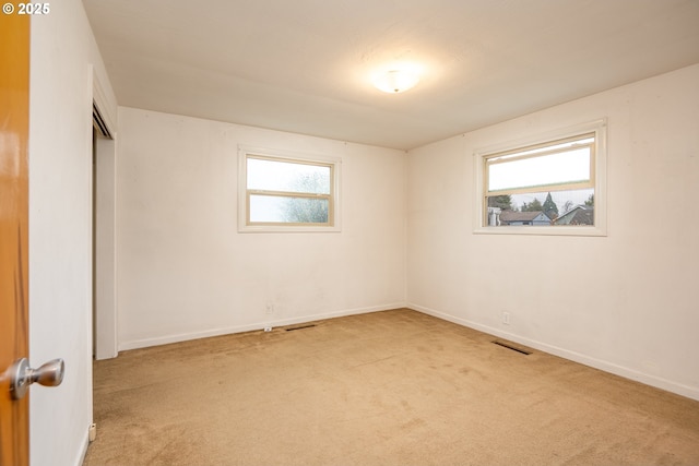 unfurnished room featuring light colored carpet and plenty of natural light