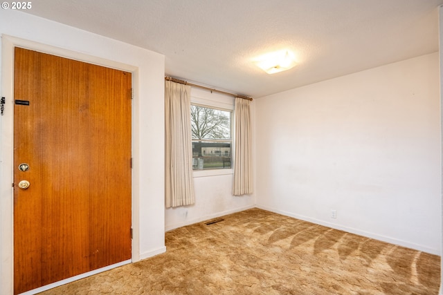 interior space with carpet flooring and a textured ceiling