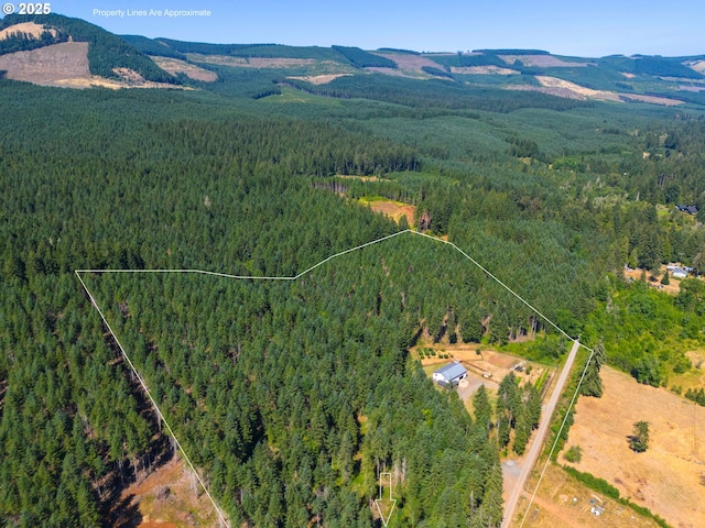 94986 Thetford Ln, Marcola, OR 97454 - view of property location with a forest, property parcel outlined, and a mountain backdrop