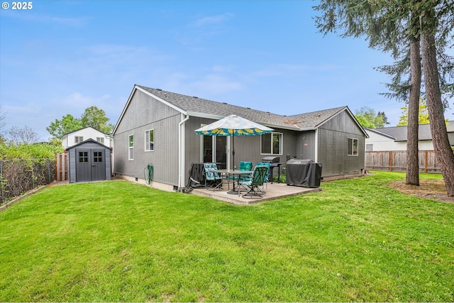 19030 SW Pike Ln, Beaverton, OR 97078 - back of property with a patio, a storage shed, and an outdoor structure