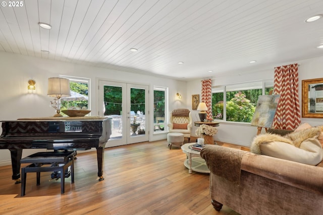 15785 SW Bull Mountain Rd, Portland, OR 97224 - living room with recessed lighting, wood ceiling, wood finished floors, and french doors