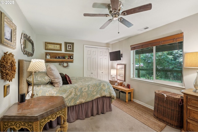 15785 SW Bull Mountain Rd, Portland, OR 97224 - bedroom with a closet, baseboards, carpet flooring, and ceiling fan